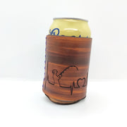 Leather Beer Koozie - Woman Fishing
